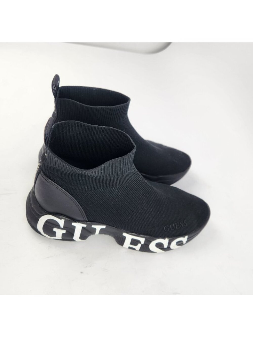 GUESS Black Sock Sneakers Size 5.5 High Top Knit Logo Athletic Running Shoes Wm - Picture 9 of 14